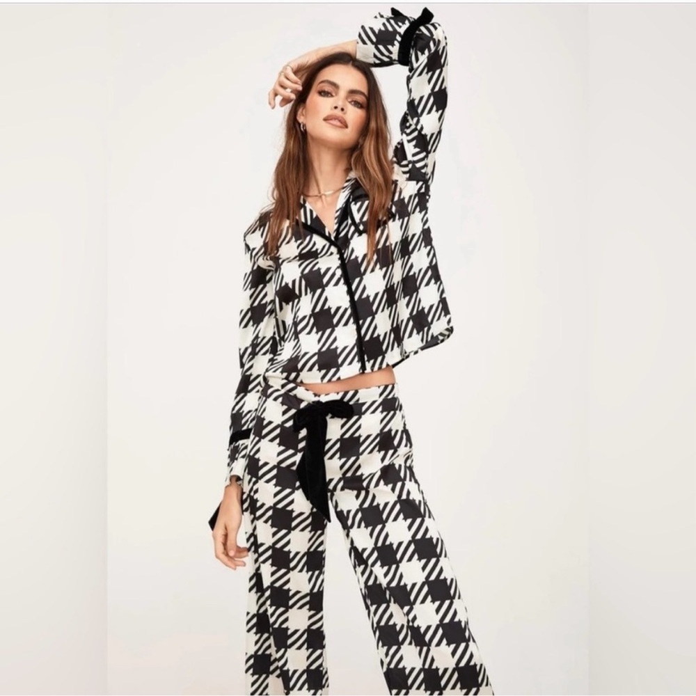Beach Riot Black and White Pajama Set with Collared Neckline - Picture 1 of 5
